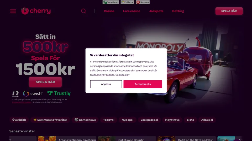 Skärmbild från Cherry Casino