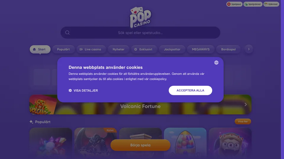 Skärmbild från Pop Casino