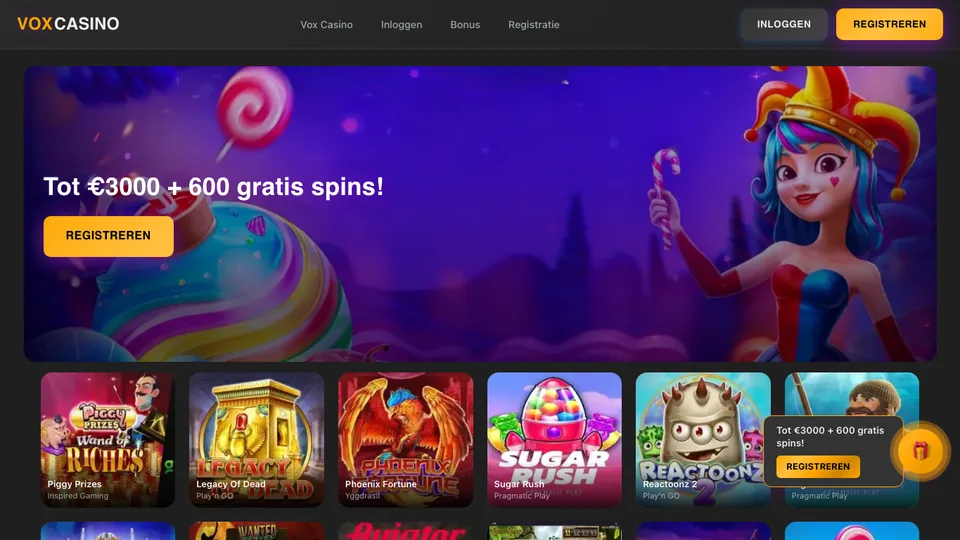 Skärmbild från Vox Casino